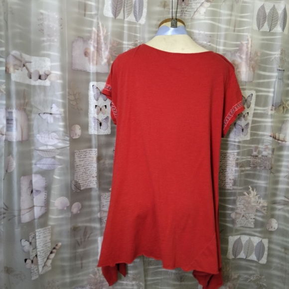 Sundance Red Boho Marguerite Embroidered Floral Eyelet Short Sleeve Tunic XL - Picture 10 of 15